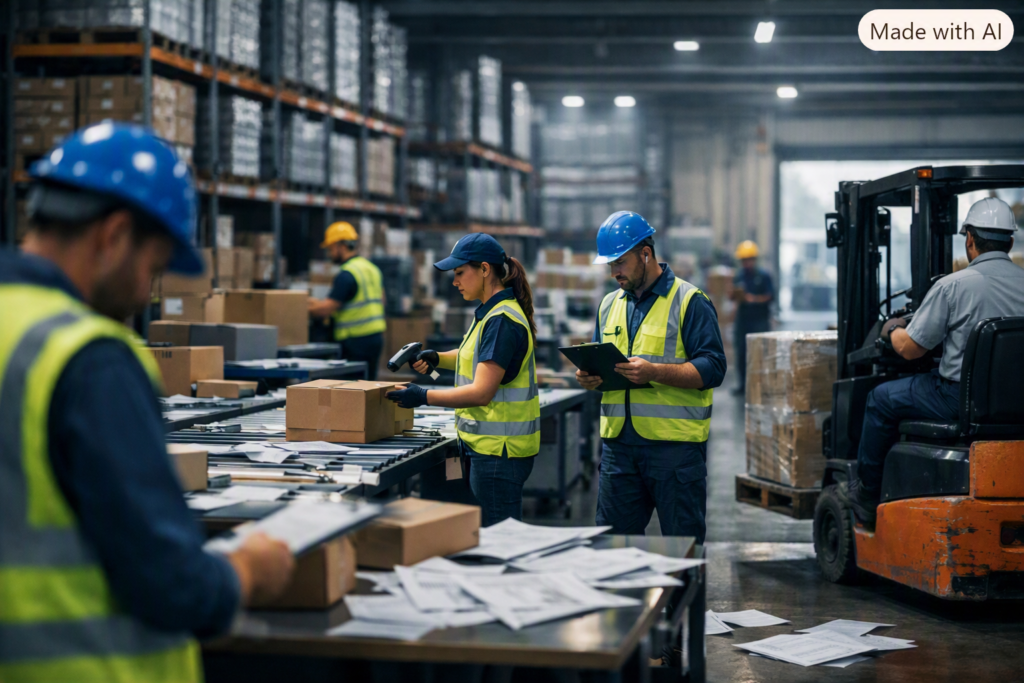 Personal operativo trabajando en una planta industrial de manufactura y logística en México.